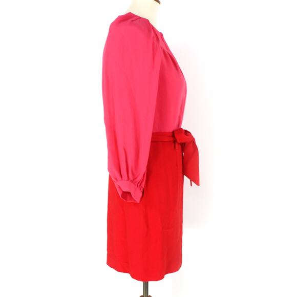 Reiss Valentina Color Clash Mini Dress Pink Red Open Back Belted Tie Waist NEW 4 - Picture 3 of 8